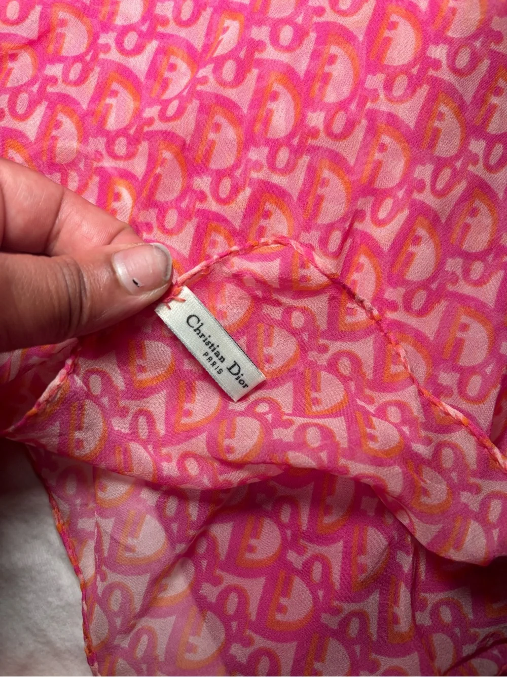 Dior Pink Oblique Trifold Wallet with Cream Trim .vintage Dior scarf